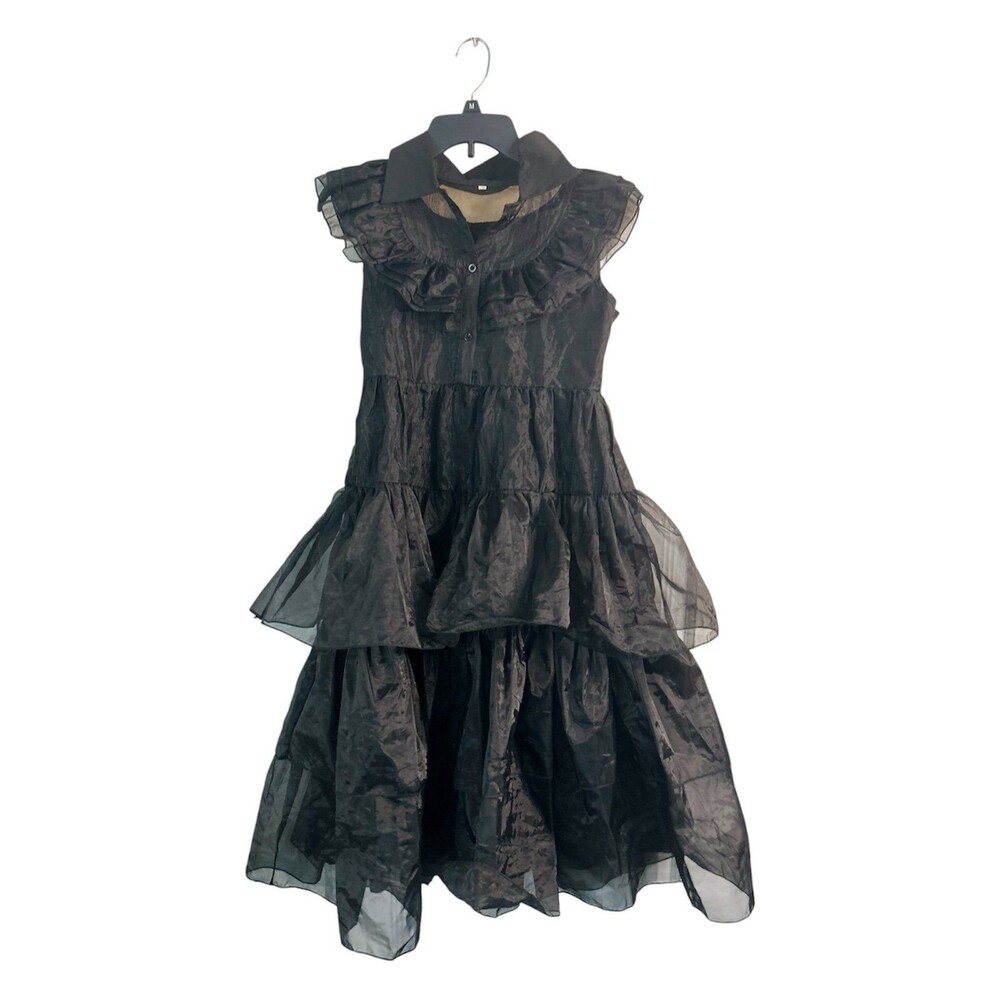 Wednesday Gothic Black tiered ruffled dress costume Size 160 (14-16)